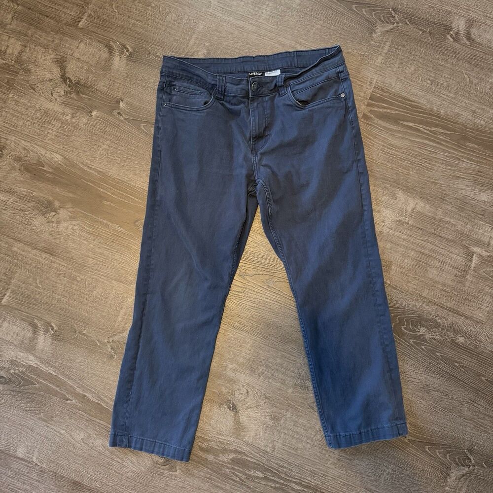 Livergy Men's Blue Straight Jeans Denim Stretch Button Logo 5-Pocket
